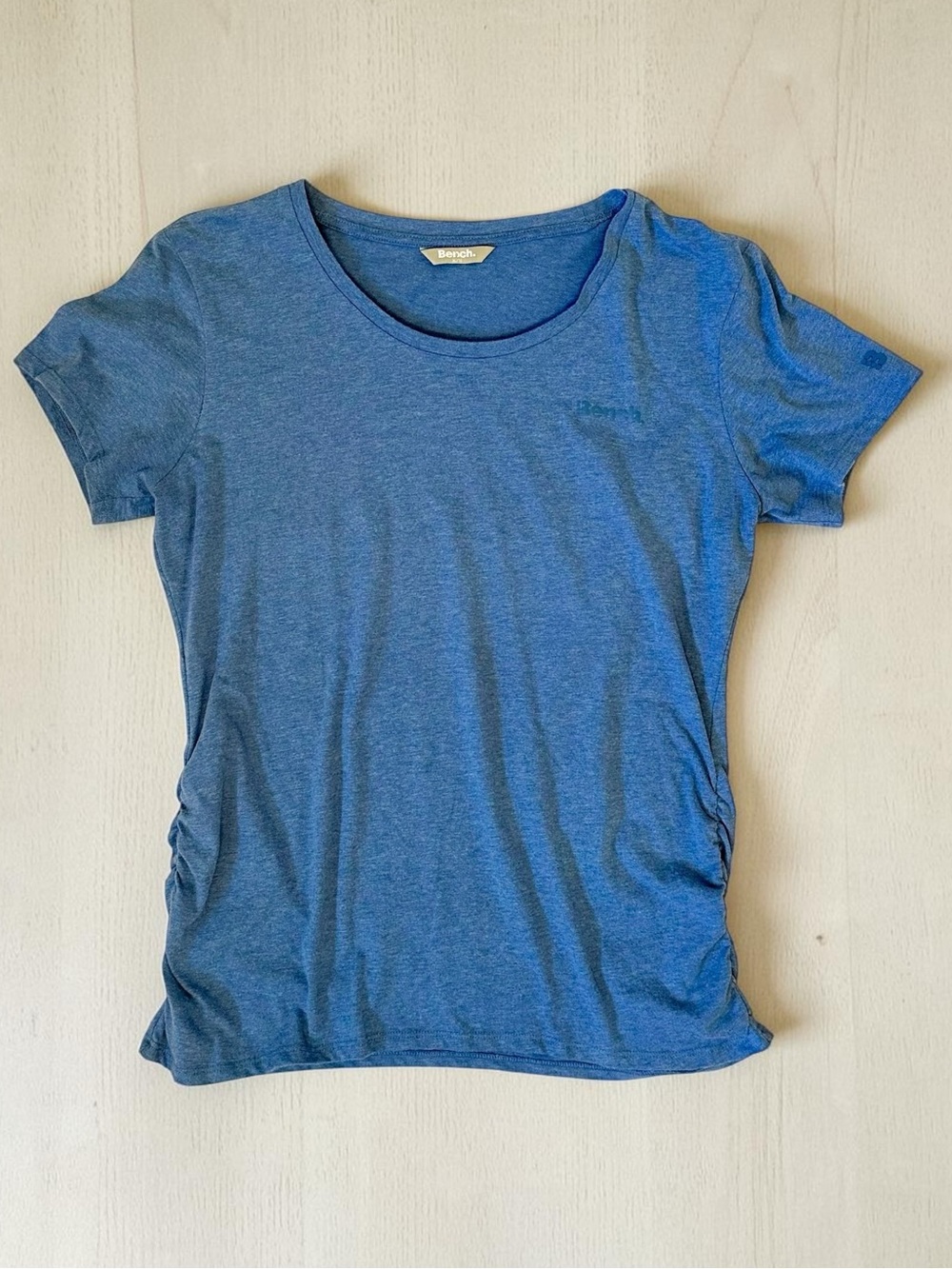 Bench Women's Heathered Blue Short Sleeve Scoop Tee with Side Ruching Size XL